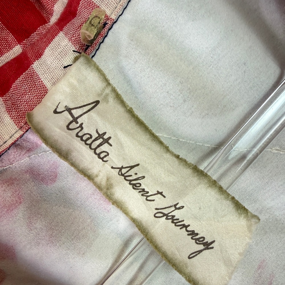 Aratta Silent Journey Button Down Women M Red Gingham Floral Embroidered Back - Picture 11 of 16